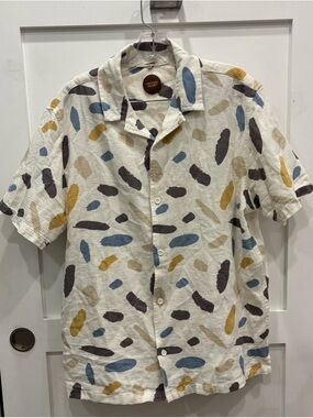 Common People White Short-Sleeve Button-Down Shirt with Multicolor Gem Print